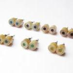 Naked Wood Color Pencil Ear Studs, Green, Blue And..