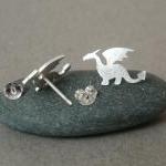 Dragon Earring Studs In Sterling Silver, Handmade..
