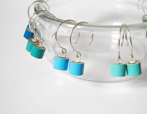 Sterling Silver Color Pencil Earrings, The Green And Blue Series