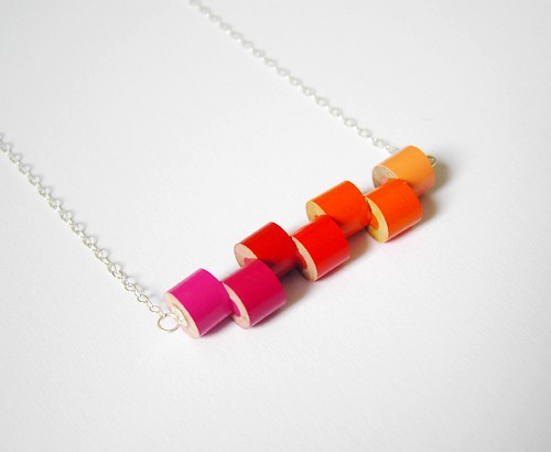 Sterling Silver Color Pencil Necklace Summer No. 1, The Orange, Magenta And Red Series