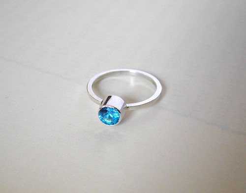 Sterling Silver And Swiss Blue Cz Bezel Set Stacking Ring, Size 5