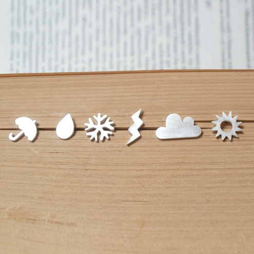 Sterling Silver Weather Forecast Ear Studs (set Of 6 Ear Studs), Handmade In England