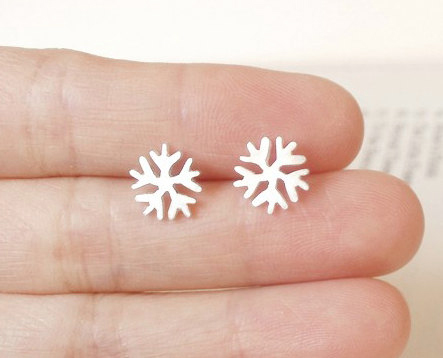 Sterling Silver Snowflake Earring Studs, Handmade In England