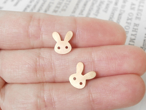 Bunny Rabbit Earring Studs Version 1 In 9ct Yellow Gold, Handmade In England